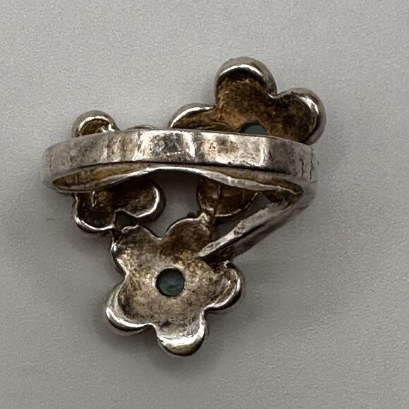 Château d’Argent Sterling Blue Mother of Pearl Triple Daisy Flower Ring sz 7.75 - Picture 6 of 13